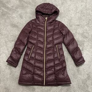 Calvin Klein Size Small Premium Down Packable Hooded Puffer Coat Long Full Zip